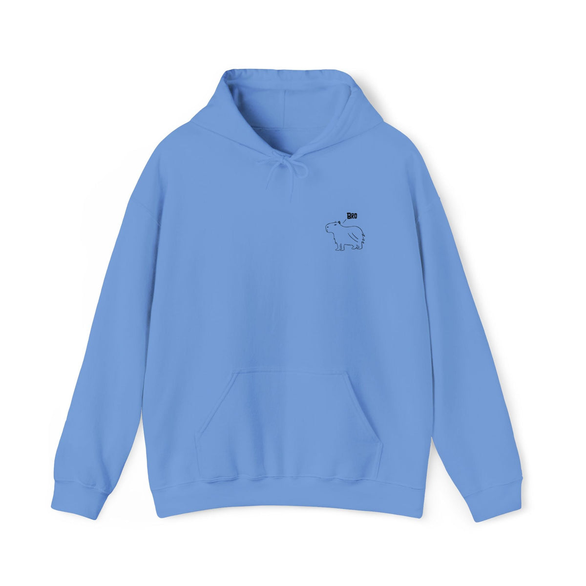 Capy Life blue cotton-poly hoodie featuring a minimalist embroidered capybara design with the word Bro on the chest.