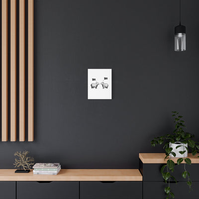 Capy Life Bro Bro capybara canvas wall art hanging on a dark grey wall above a wooden console table with decor.