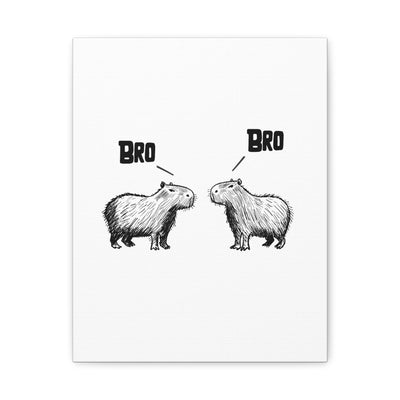 Capy Life Bro Bro canvas wall art featuring two minimalist hand-drawn capybaras facing each other with speech bubbles.
