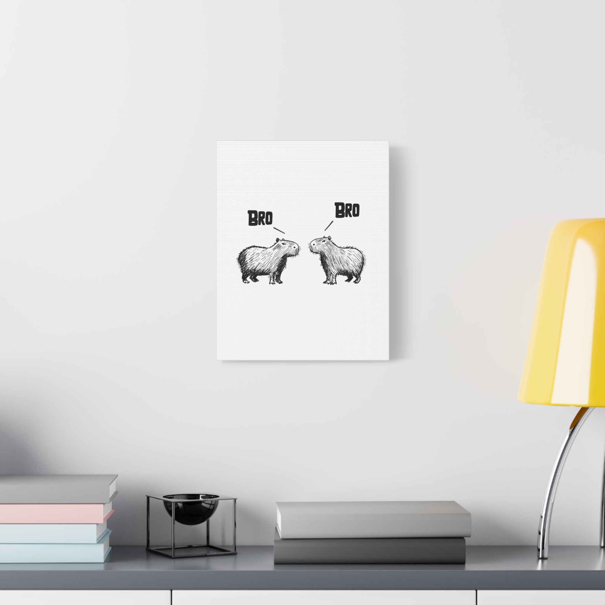 Capy Life Bro Bro capybara canvas wall art featuring two hand-drawn capybaras facing each other on a white background.