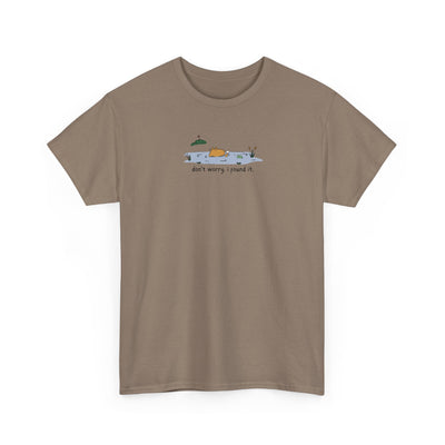 Capy Life brown heavy cotton t-shirt featuring a small center graphic of a capybara in a golf water hazard.