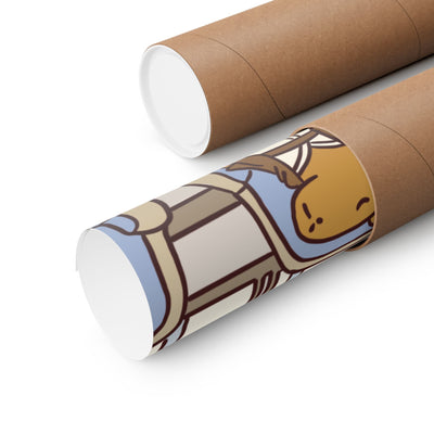 Capy Life art print featuring a Jedi capybara illustration, rolled inside a protective cardboard shipping tube.