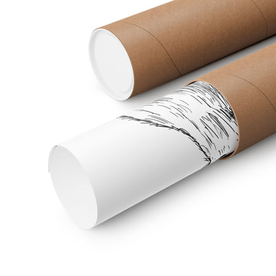 Capy Life minimalist capybara art print rolled inside a protective brown cardboard shipping tube on a white surface.