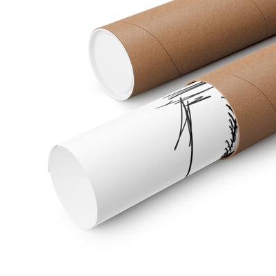 Capy Life minimalist capybara art print rolled inside a brown cardboard shipping tube for safe delivery.