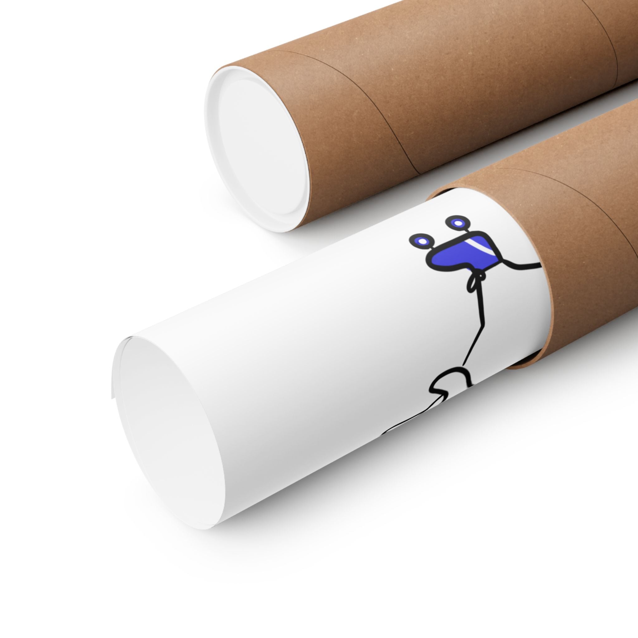 Capy Life Off to Shenan-again art print rolled in a cardboard shipping tube, featuring a minimalist capybara design.