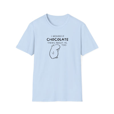 Capy Life light blue softstyle t-shirt featuring Gene the Capybara line art and funny chocolate quote text