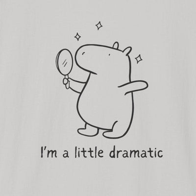 Capy Life softstyle tee featuring a minimalist line drawing of a capybara holding a mirror with the text I am a little dramatic