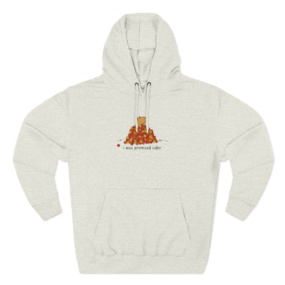 Capy Life fleece hoodie in light grey featuring a capybara in autumn leaves with the text I was promised cider.