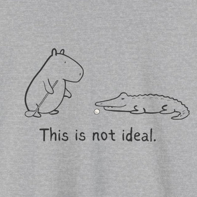 Capy Life grey heavy cotton t-shirt featuring a capybara and alligator graphic with the text This is not ideal