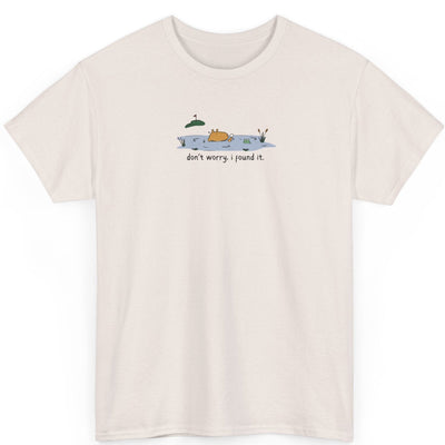 Capy Life cream heavy cotton t-shirt with a small center graphic of a capybara in a water hazard with golf text.