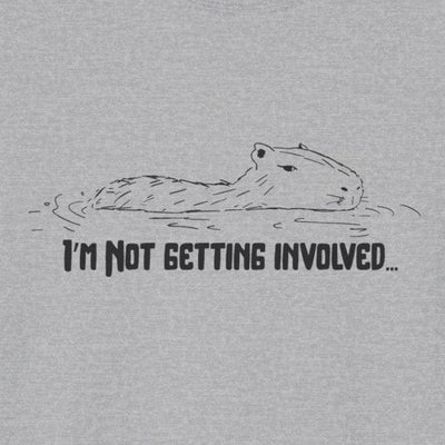 Capy Life grey softstyle t-shirt with a hand-drawn capybara floating in water and the text I'm Not Getting Involved