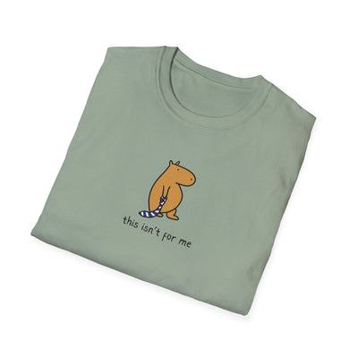 Capy Life sage green heavyweight cotton t-shirt featuring a hand-drawn capybara holding a striped tie with text.