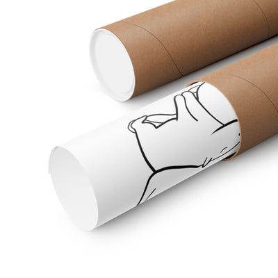 Capy Life minimalist black line drawing of a mama and baby capybara printed on premium paper inside a shipping tube.