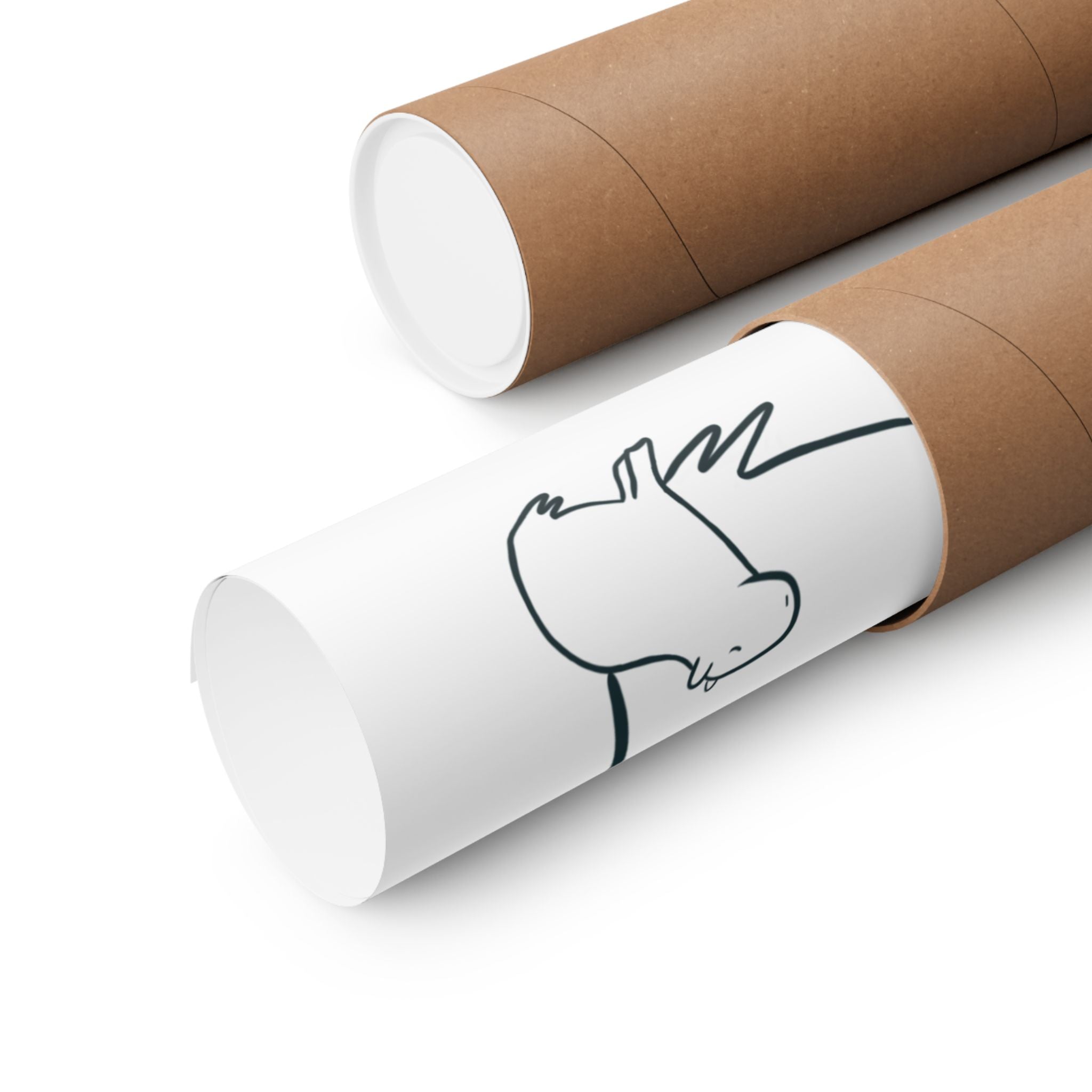 Capy Life minimalist line drawing of a mama and baby capybara printed on museum-grade paper, rolled in a kraft tube.