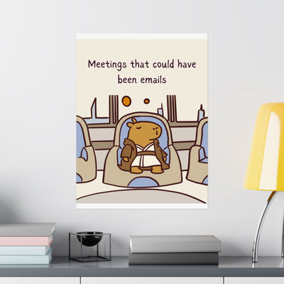 Capy Life wall art print featuring a minimalist Jedi capybara sitting in a meeting, with neutral tones.
