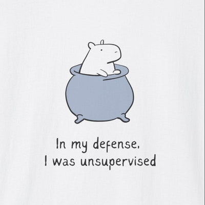 Capy Life softstyle tee featuring a cute capybara in a pot with the text In my defense I was unsupervised