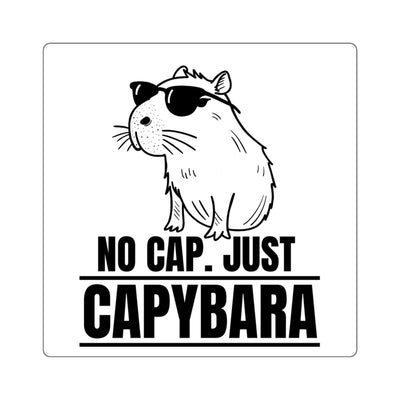 Capy Life sticker featuring a hand-drawn capybara wearing sunglasses with the text No Cap. Just Capybara.