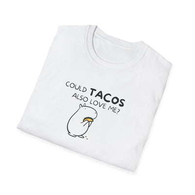 Capy Life white softstyle crewneck t-shirt featuring a minimalist black line drawing of a capybara holding a taco.