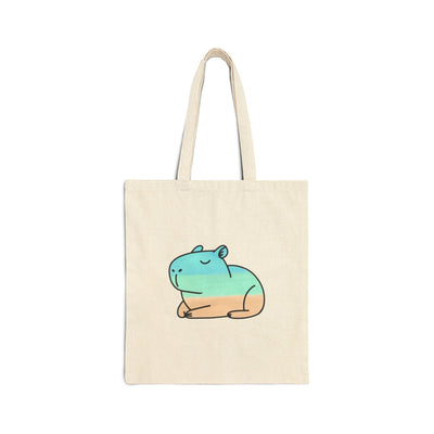 Capy Life canvas tote bag in natural cotton with a minimalist hand-painted coastal capybara illustration