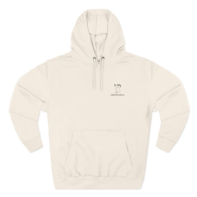 Capy Life premium cream cotton-blend hoodie featuring a minimalist embroidered capybara and In My Unbothered Era text.