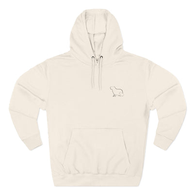Capy Life premium cream fleece hoodie with a minimalist embroidered mama and baby capybara design on the left chest.