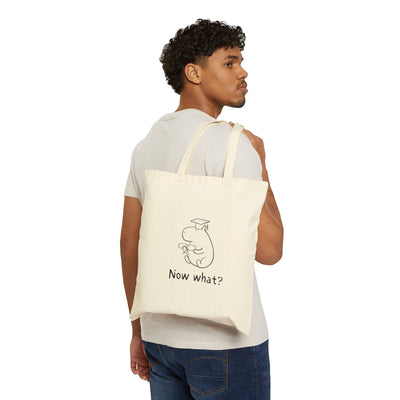 Capy Life natural cotton canvas tote bag featuring a minimalist capybara illustration with a graduation cap