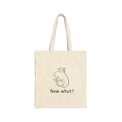 Capy Life natural cotton canvas tote bag with a minimalist capybara wearing a graduation cap and holding a diploma.
