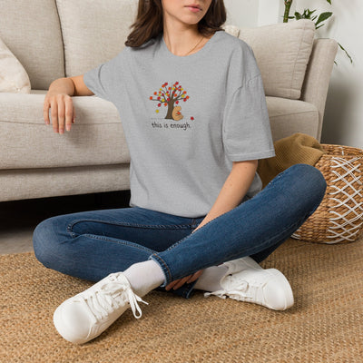 Capy Life grey softstyle t-shirt featuring a capybara under an autumn tree with the text this is enough
