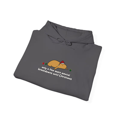Capy Life charcoal grey hoodie featuring a flat capybara in a Santa hat with funny Christmas text.