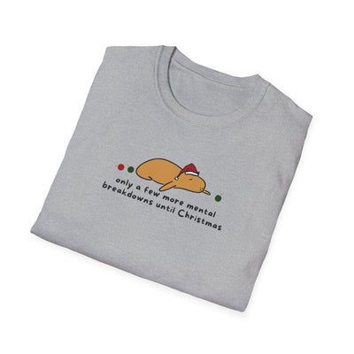 Capy Life grey softstyle t-shirt featuring a tired capybara in a Santa hat with funny Christmas text.