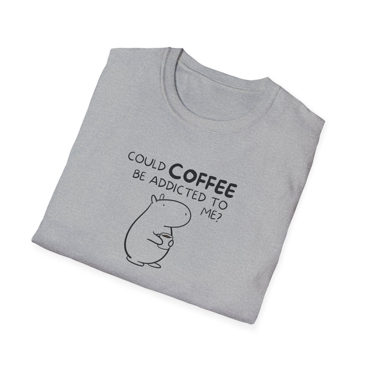 Capy Life grey softstyle t-shirt featuring a minimalist line drawing of a capybara holding a coffee cup.