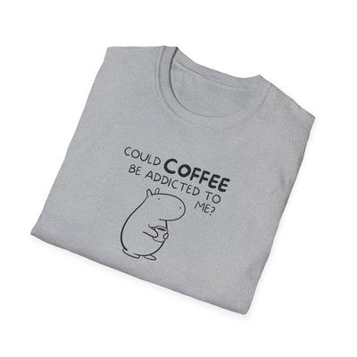 Capy Life grey softstyle t-shirt featuring a minimalist line drawing of a capybara holding a coffee cup.