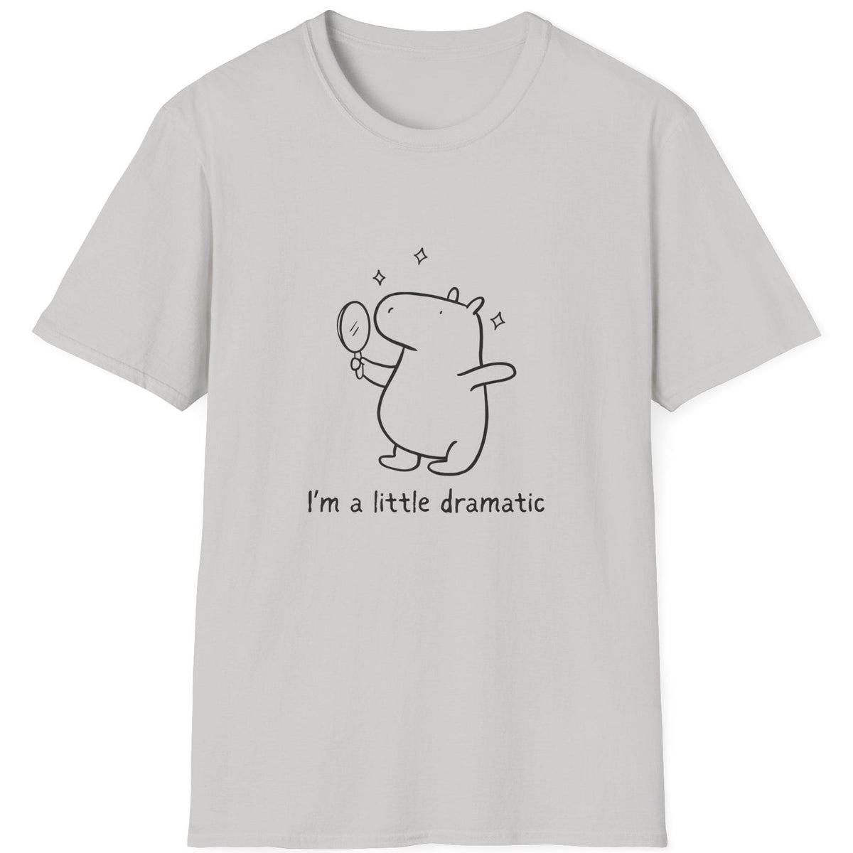 Capy Life light grey softstyle cotton t-shirt with a minimalist capybara doodle holding a mirror and text.