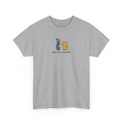 Capy Life grey heavy cotton t-shirt featuring a small hand-drawn capybara with a golf bag and the text this was a bad idea