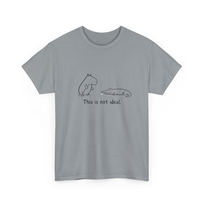 Capy Life grey heavy cotton t-shirt featuring a minimalist graphic of a capybara and alligator with golf humor text.