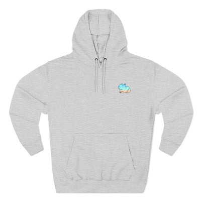 Capy Life grey unisex midweight hoodie featuring a small, hand-painted style coastal capybara graphic on the chest.