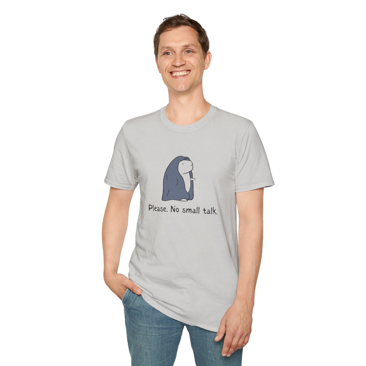 Capy Life light grey softstyle t-shirt featuring a cute capybara illustration and the text Please No small talk