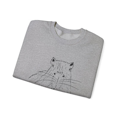Capy Life grey crewneck sweatshirt featuring a hand-drawn capybara illustration with the text You gonna finish that