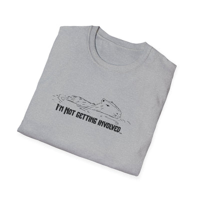 Capy Life grey softstyle t-shirt featuring a hand-drawn capybara illustration and the text I'm Not Getting Involved