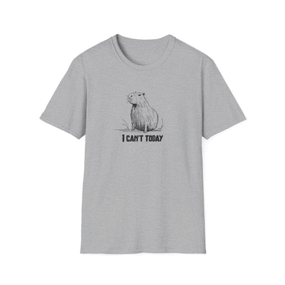 Capy Life grey softstyle t-shirt featuring a hand-drawn capybara sketch and the text I Can't Today.