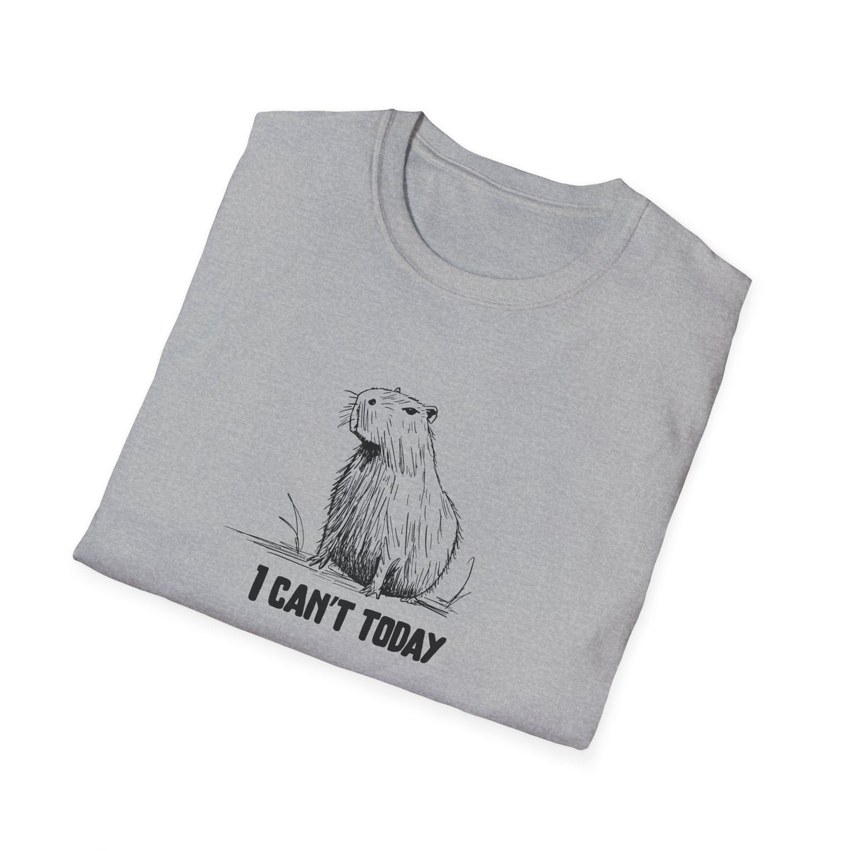 Capy Life grey softstyle t-shirt featuring a hand-drawn capybara sketch and the text I Can't Today