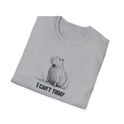 Capy Life grey softstyle t-shirt featuring a hand-drawn capybara sketch and the text I Can't Today