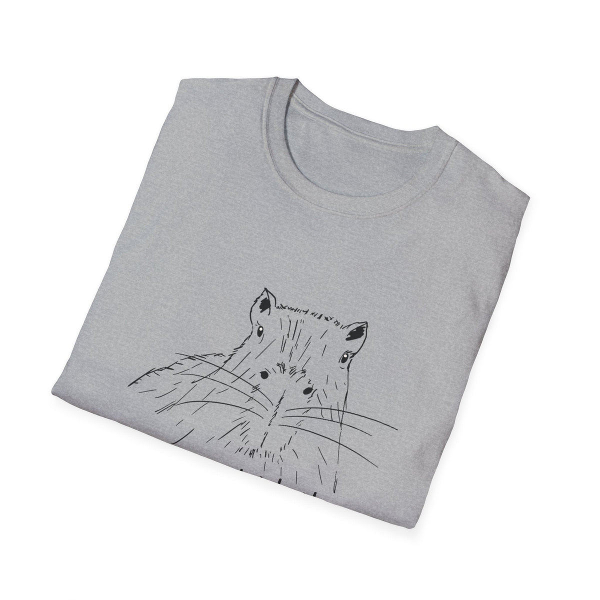 Capy Life grey softstyle t-shirt featuring a hand-drawn sketch of a curious capybara looking forward