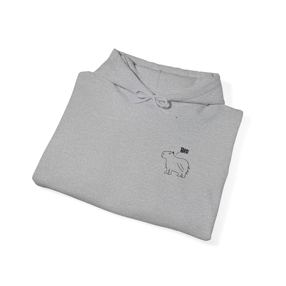 Capy Life grey cotton-poly hoodie featuring a minimalist embroidered capybara design with the text Bro on the chest.