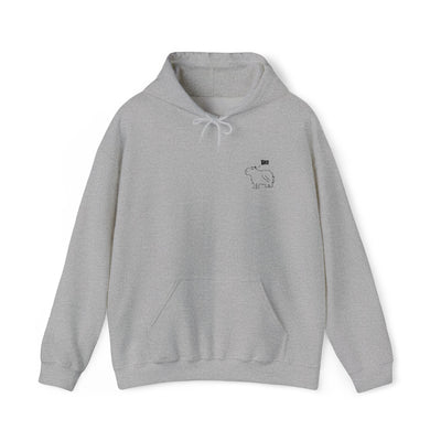 Capy Life grey hoodie featuring a minimalist embroidered capybara with the word Bro on the chest.