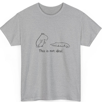 Capy Life grey heavy cotton t-shirt featuring a minimalist illustration of a capybara and alligator on a golf course.