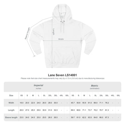 Capy Life white unisex hoodie size chart showing measurements for length, width, and sleeve length.