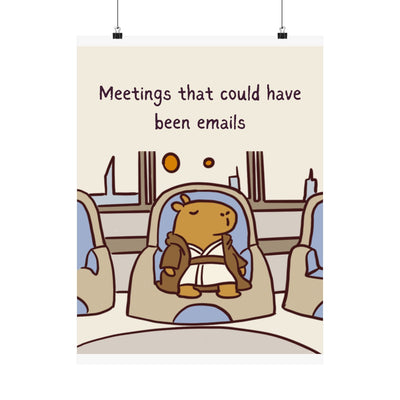 Capy Life minimalist wall art print featuring a Jedi capybara sitting in a meeting with neutral tones and humor.