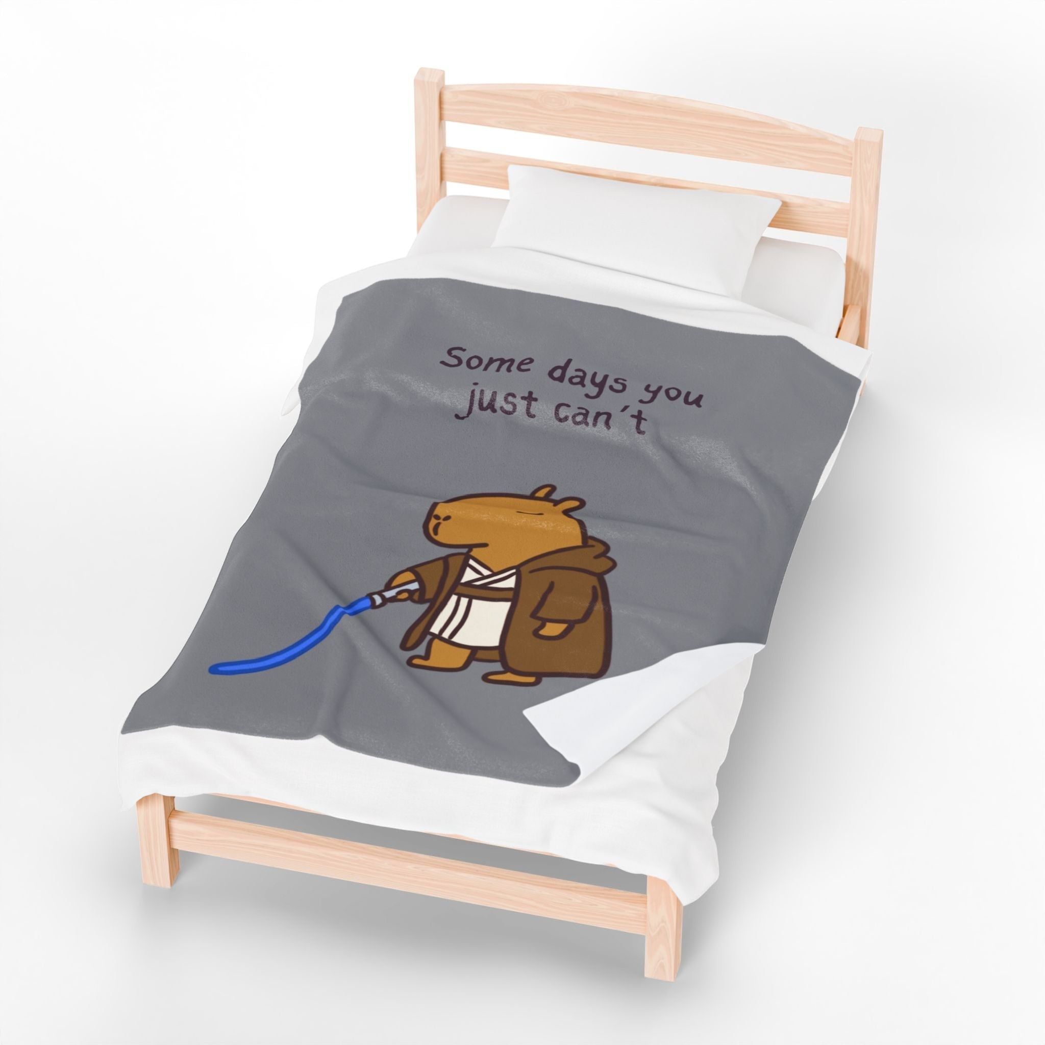 Capy Life velveteen plush blanket featuring a Jedi capybara with a lightsaber and the text Some days you just can't.