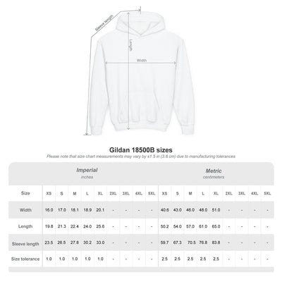 Capy Life size chart for kids hoodie showing width, length, and sleeve measurements for sizes XS to XL.